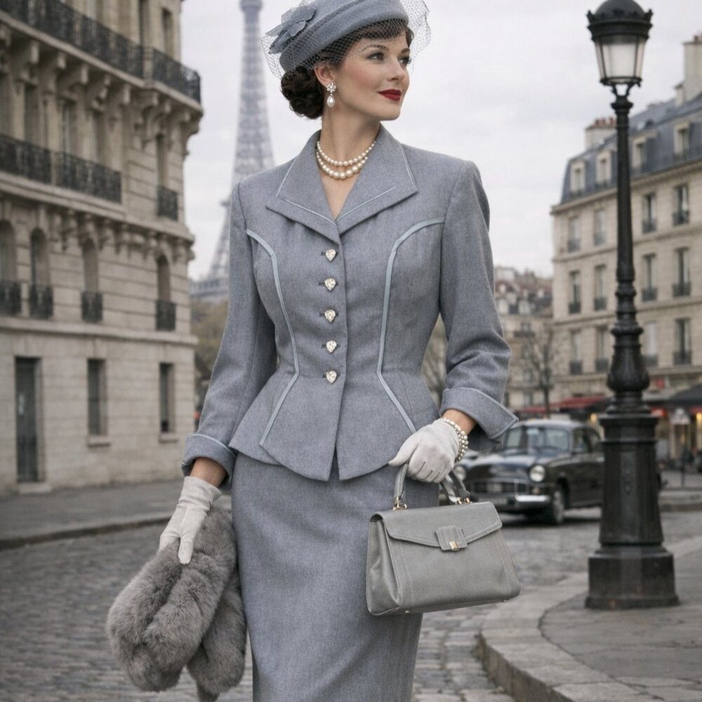 ICONIC 1950s LILLI ANN Couture-Level Wool Skirt Suit | Glass Rhinestone Buttons - Picture 2 of 12